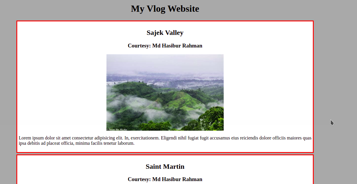 Sample VLog site with basic html and css